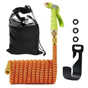 Expandable Latex Garden Hose Solid Brass Connectors 10 Adjustable Spray Patterns Nozzle No Kink Leak Proof For Lawn