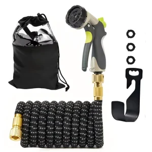 Expandable Latex Garden Hose with 10 Adjustable Spray Patterns 3X Stretch Flexible Water Hose for Garden and Car Wash
