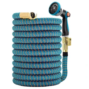 Expandable Portable Latex Coiled Garden Hose Reel with Connector and Spray Nozzle 3 Times Automatically Expands