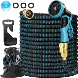 Expandable Water Hose 100ft 10 Function Spray Nozzle Garden Hose 100 Feet Crafted with 3/4″ Solid Brass Fittings