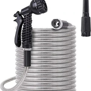 Extensible 25/200ft 3/8” Diameter PVC Garden Hose Kit with Wall Mount Reel & Handcart for Pet Bathing & Irrigation