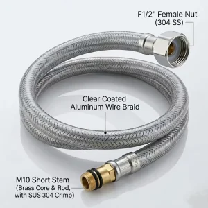 F1 2*M10 Short Shank Flexible Braided Faucet Connector Hose 304 Stainless Steel Nut Water Supply Pipe for Basin Faucet