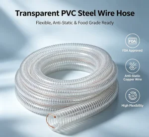 FDA Food Grade Steel Wire Hose PVC Flexible Pipe Cutting Service Custom Length 40C 120C For Wine Dairy Edible Oil Transfer