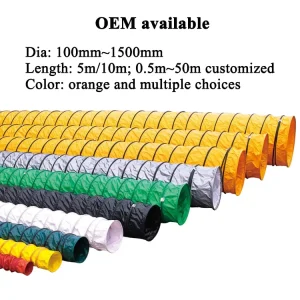 Factory Direct Customize 8 Inch 5M PVC Flexible Duct Hose Orange Flame Retardant Air Ventilation Hose for Portable Blower Fan