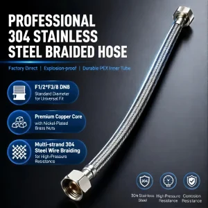 Factory Direct Toilet Sink F1/2*F3/8 DN8 304 Stainless Steel Braided Nickel Plated Brass Nut EPDM Gasket Water Connector Hose
