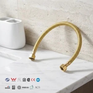 Factory Professional Grade Modern Durable Gold PET Braided Hose with Refined Brass End 40cm Length Flexible PEX Inner Tube