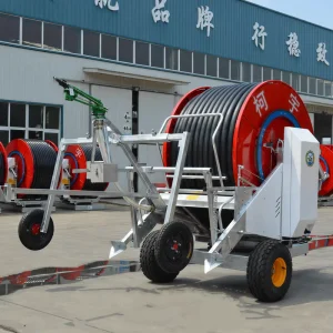 Farm Automatic Hose Reel Irrigation Machine 75mm PE Pipe Mobile Rain Gun Sprinkler System with Water Turbine Drive