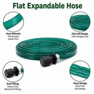 Flat Expandable Garden Hose Flexible Lightweight Portable Water Pipe Compact Stretching Outdoor Car Wash Plant Watering
