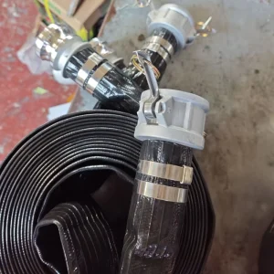 Flexible 4 Inch PVC Layflat Water Discharge Hose Lay Flat Pipe for Agriculture Farming with Aluminum Camlock Coupling