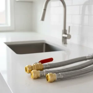 Flexible Braided Inlet Hose with Quick Connect Brass Fittings for Drinking Water System and Appliance Connection