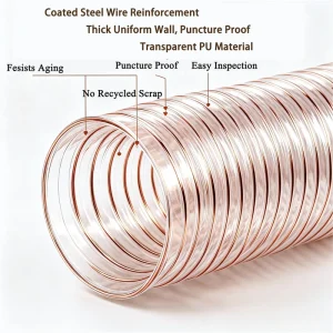 Flexible Copper Steel Wire Transparent PU Ducting Hose Air Duct Hose PU Polyurethane Tube