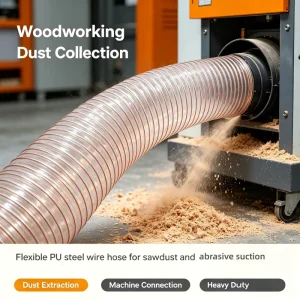 Flexible Corrugated Air Duct Pipe PU Hose Polyurethane Suction Air Duct Hose PU Flexible Duct Hose Copper Plated Steel Wire