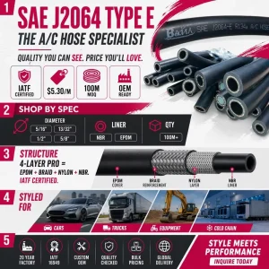 Flexible EPDM Rubber Air Conditioning Hose R134a R1234yf for Auto