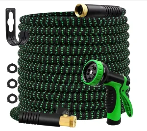 Flexible Lightweight Garden Hose Extends and Retracts Kink and Tangle Resistant 9 Function Spray Nozzle