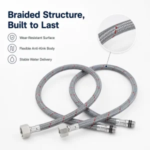 Flexible Tap Connector 304 Braided Hose with Double Lock for Kitchen Sink and Bathroom Faucet Bulk