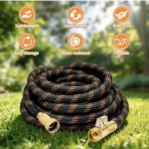 Flexible Watering Hoses 50 FT Kink-Free Sturdy Abrasion Resistant Polyester High Pressure 1000PSI Yard Lawn Outdoor