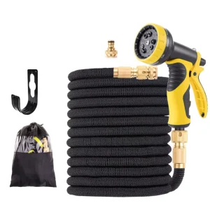 Fold up 100ft Retractable Garden Water Hose With Brass Fittings and Sprayer Nozzle