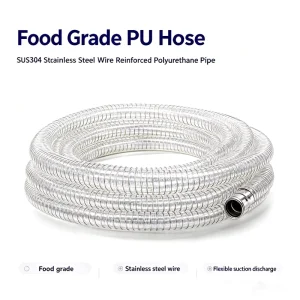 Food Grade PU Hose SUS304 Stainless Steel Wire Reinforced Polyurethane Pipe DN25 DN32 FDA Flexible Food Suction Discharge Hose
