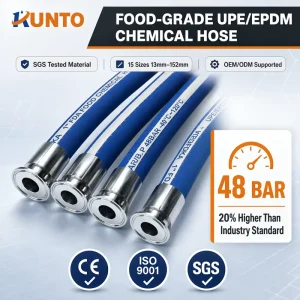 Food Grade UPE EPDM Steel Wire Reinforced Female Connection Smooth Surface Chemical Hose 48bar for Acid Solvent Beverage