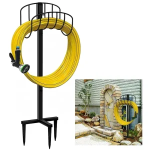 Freestanding Garden Hose Holder High Stability Hanger Heavy Duty Metal Water Hose Storage Stand Rack for Outdoor Yard Lawn Black