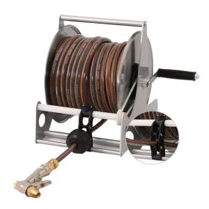 Freestanding Portable Retractable Stainless Steel Metal Garden Hose Reel High Pressure Anti Corrosion Wall Mountable
