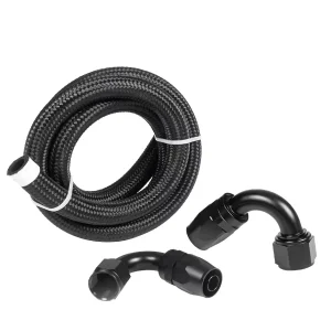 Fuel Line Kit AN6 Nylon Stainless Steel Braided Fuel Line Hose 120 Degree Fitting Black 6AN