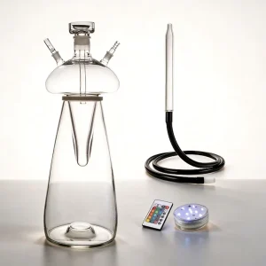 Full Clear Glass Hookah Set With RGB LED Light Remote Control Double Ports Glass Shisha Complete Kit