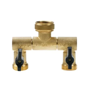Fully Rotatable Heavy Duty Solid Brass 2 Way Splitter Shut Off Connector Pipe for Irrigation