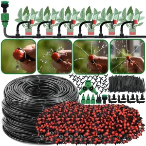 Garden 1/4” Drip Irrigation Kit Automatic Watering System Nozzles for Farmland Bonsai Plant Flower Vegetable Greenhouse