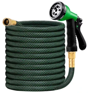Garden Hose 25ft Non Expandable Water Hose 8 Watering Spray Nozzle Flexible Lightweight Yard Lawn Car Wash Outdoor Polyester