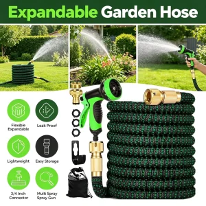 Garden Hose 3 Times Expansion 25FT 50FT 75FT 100FT 125FT 150FT 175FT 200FT Metal Hose Quick Connectors with 10 Nozzles