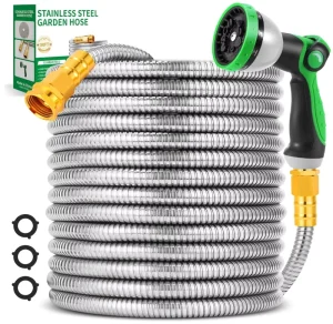 Garden Hose 50ft Flexible PVC 3/4″ 10 Function Nozzle Anti Corrosion High Pressure No Kink Leak Proof Wear Resistant Durable