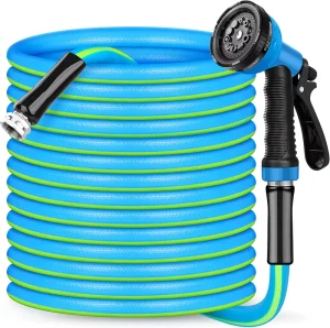 Garden Hose 50ft Heavy Duty Water Hose 5/8 Lightweight Flexible Hose with Work 150 PSI Resistant 10 Function Spray Nozzle & 3
