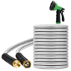 Garden Hose 75ft Stainless Steel Heavy Duty Water Hose 10 Function Nozzle Flexible Lightweight No Kink Pet Proof Hose