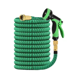 Garden Hose Reel Flexible Irrigation Hose Water 10 Function Nozzle Stretchy Flex 1/2” Diameter TPE Inner Tube Long Life Car