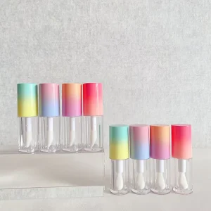 Gradient Metallic 4ml Round Lip Oil Tubes Plastic Empty Custom Logo Lipgloss Tubes With Wand