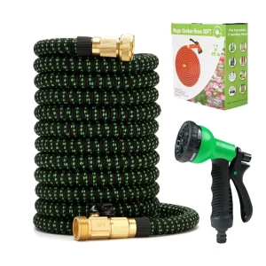 Green Black Retractable Magic Acid-Proof Rubber Garden Hose Reel for Car Washing and Watering