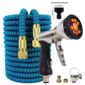 Green Rubber Multifunctional Automatic Expansion Garden Hose 7 Function Water Gun 3x Length European Standard Thread