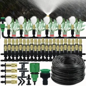 Greenhouse 5-30M Outdoor 1/4 Brass Atomizer Misting Cooling System Garden Irrigation Watering Nozzles 4/7mm Hose for Patio