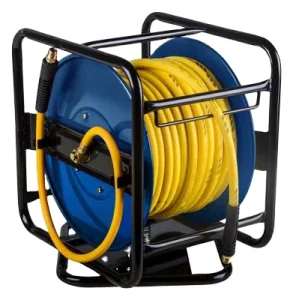 Hand Crank Air Hose Reel with 1/4″ x 100ft Flexible Air Hose for Automotive Shop Use