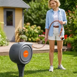 Heavy Duty 25m 360 Degree Rotating Ground Base Garden Hose Reel