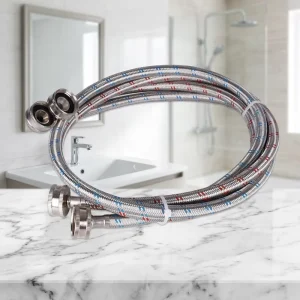 Heavy Duty 4-6 Ft Stainless Steel Washing Machine Water Supply Hose 90 Degree Elbow Leak-Proof Hot Cold Inlet Tube for Laundry