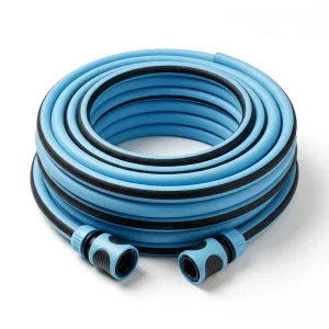 Heavy Duty Blue Garden Hose 150ft All Weather Durable Hybrid Polymer Flexible Water Hose with Leak Proof Easy Connect Fittings