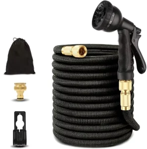 Heavy Duty Expandable Flexible Rubber Garden Water Hose 100 Feet Wall Mountable Anti-Corrosion