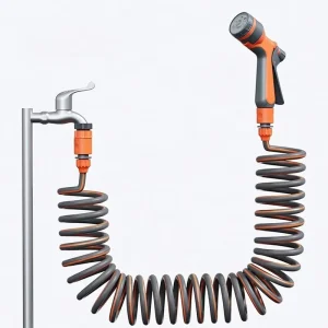 Heavy Duty Flexible Coil Garden Hose Recoil Water Hose Pipe with 7 Pattern Spray Gun for Yard Lawn Patio Watering