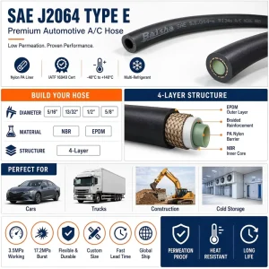 Heavy Duty High Pressure Rubber AC Hose Flexible Air Conditioning Pipe for Truck