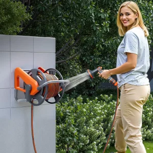 Heavy Duty Orange Hose Reel Wall Mounted for High-Pressure Efficient Watering