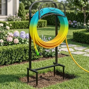Heavy Duty Outdoor Metal Garden Hose Holder Freestanding Hose Storage Rack Water Hose Reel With Stable Base