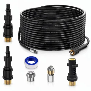 Heavy Duty Pressure Washer Extension Hose 50FT 5800PSI M22 15mm Brass Fitting for Car Sewer Cleaning