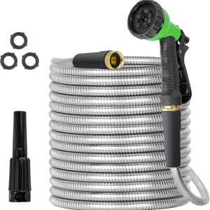 Heavy Duty Stainless Steel Metal Case PVC Inner Pipe Garden Hose 3/4″ Fitting Flexible Watering Hose for Outdoors